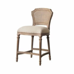 Hot Sale 🔔 Benzara Nailhead Fabric Upholstered Bar Stool With Perforated Back, Beige And Brown ⌛