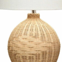 Outlet 😍 Benzara Cape 22 Inch Contemporary Rattan Table Lamp, Hand Woven, Linen Shade, Brown 🌟 -Benzara Sales Store unnamed file 1159