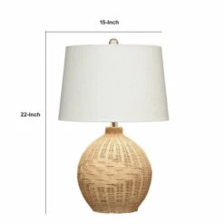 Outlet 😍 Benzara Cape 22 Inch Contemporary Rattan Table Lamp, Hand Woven, Linen Shade, Brown 🌟 -Benzara Sales Store unnamed file 1161