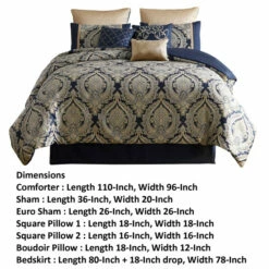 Outlet 🎉 Benzara Nova 10 Piece Polyester King Comforter Set, Gold Damask Print, Navy Blue ⌛ -Benzara Sales Store unnamed file 1206