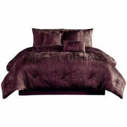 Cheap 🔥 Benzara Jay 7 Piece Queen Comforter Set, Purple Polyester Velvet, Deluxe Texture 🧨