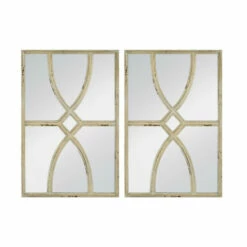 Best Sale ✔️ Benzara Tio 24 Inch Fir Wood Wall Mirror Set Of 2, Geometric Overlaid Design, White ✔️