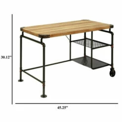Hot Sale 🔥 Benzara Industrial Metal Writing Desk With Wooden Top, Brown And Black 😍 -Benzara Sales Store unnamed file 1539