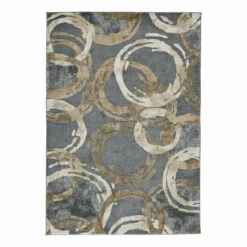 Wholesale 😀 Benzara Axel 5 X 7 Area Rug, Abstract Round Pattern, 13mm Pile, Medium, Gray, Brown - 6' X 7' 🎁