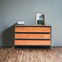 Hot Sale 🌟 Benzara Spacious Three Drawer Acacia Wood Chest With Iron Framework, Brown And Black ⭐