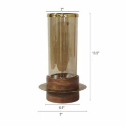 Top 10 💯 Benzara 13 Inch Modern Glass Candle Holder, Tall Cylindrical Brown Wood Base ⌛ -Benzara Sales Store unnamed file 1751