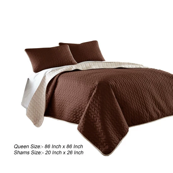 Cheapest 🤩 Benzara Eva 3 Piece Queen Microfiber Reversible Coverlet Set, Quilted, Brown, Ivory ❤️ 7 Cheapest 🤩 Benzara Eva 3 Piece Queen Microfiber Reversible Coverlet Set, Quilted, Brown, Ivory ❤️ - Image 5