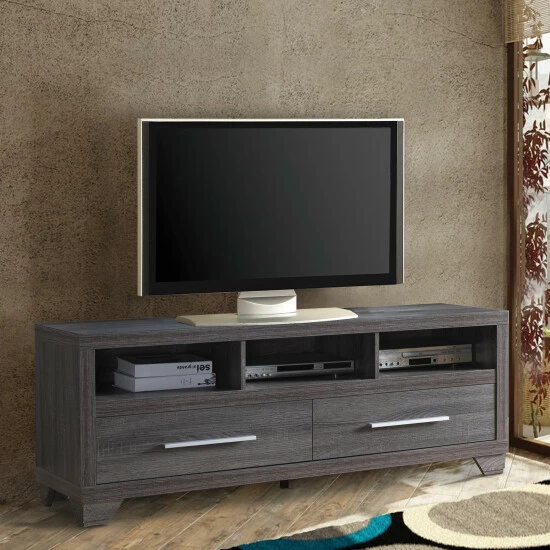 Cheap 🛒 Benzara Wooden TV Stand With Two Drawers And Three Open Shelves, Grey 😉 8 Cheap 🛒 Benzara Wooden TV Stand With Two Drawers And Three Open Shelves, Grey 😉 - Image 6