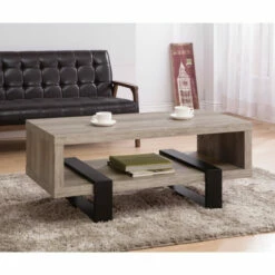 New 🛒 Benzara Modern Driftwood Open Shelf Coffee Table, Gray And Brown 😉