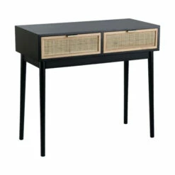 Best deal 👍 Benzara Ela 35 Inch 2 Drawer Wood Console Table, Woven Rattan Panels, Brown, Black 👏