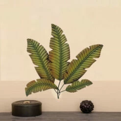 Wholesale 🛒 Benzara Palm Leaf Hanging Metal Wall Art Decor, Green And Brown 😉