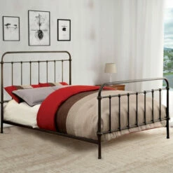 Outlet 👍 Benzara Metal Queen Size Platform Bed With Headboard & Footboard, Deep Bronze 🔔 -Benzara Sales Store unnamed file 1911