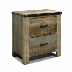 Outlet ๐ Benzara Wooden Nightstand With Rough-Sawn Design & Rivet Banding, Brown ๐