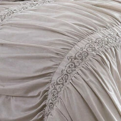 Buy ⌛ Benzara Rue 8 Piece Queen Size Comforter Set, Microfiber, Pleated Design, Beige ⭐ -Benzara Sales Store unnamed file 1925