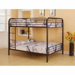 Best Sale 👍 Benzara Metal Full/Full Bunk Bed, Dark Brown 🔥