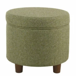 Wholesale 🎉 Benzara Fabric Upholstered Round Wooden Ottoman With Lift Off Lid Storage, Green 😉