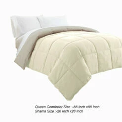Wholesale 🥰 Benzara Beth Reversible Microfiber Queen Comforter, Squared Stitching, Ivory, Beige 🔔 -Benzara Sales Store unnamed file 2086