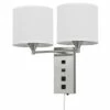 Best deal 💯 Benzara Rexi Modern Metal Wall Lamp, 2 Shades, USB, 2 Power Outlets, White, Silver 🌟