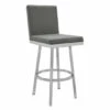 Hot Sale ✔️ Benzara Kim 30 Inch Modern Vegan Faux Leather Bar Stool, Swivel, Metal Legs, Gray 🧨