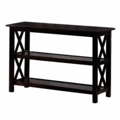 Top 10 ๐ Benzara Transitional Wooden Sofa Table With "X" Side Design & Two Shelves, Dark Brown ๐