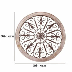 Cheap โญ Benzara Round Intricate Metal Scrollwork Wall Decor With Wooden Frame, Cream And Brown โค๏ธ