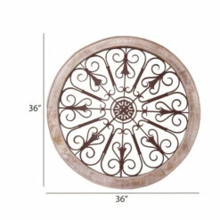 Cheap ⭐ Benzara Round Intricate Metal Scrollwork Wall Decor With Wooden Frame, Cream And Brown ❤️ -Benzara Sales Store unnamed file 2337