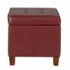 Best Pirce 🎉 Benzara Square Shape Leatherette Upholstered Wooden Ottoman With Tufted Lift Off Lid Storage, Red 🧨