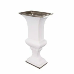 Buy 🧨 Benzara Ceramic Decorative Urn With Rectangular Opening, Small, White & Silver 💯