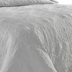 New 😉 Benzara Ada 3 Piece Microfiber King Size Quilt Set, Mandala Embroidery, Light Gray 👏 -Benzara Sales Store unnamed file 2653