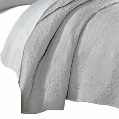 New 😉 Benzara Ada 3 Piece Microfiber King Size Quilt Set, Mandala Embroidery, Light Gray 👏 -Benzara Sales Store unnamed file 2654