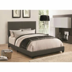 Best Sale ✔️ Benzara Espresso Upholstered Eastern King Bed 🔔