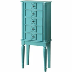 Best deal 🛒 Benzara Wood Jewelry Armoire With 5 Drawers In Light Blue 🔔