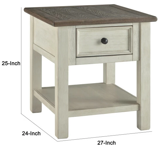 Coupon ๐ Benzara End Table With Plank Top And A Gliding Drawer, Cream And Brown ๐ 8 Coupon ๐ Benzara End Table With Plank Top And A Gliding Drawer, Cream And Brown ๐ - Image 6