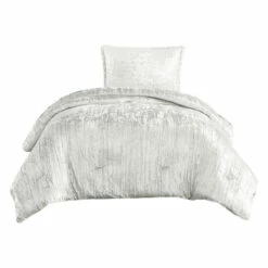 Buy ⭐ Benzara Jay 2 Piece Twin Comforter Set, Polyester Velvet Deluxe Texture, White 👏