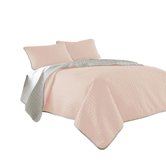 Best deal 😀 Benzara Eva 3 Piece Queen Microfiber Reversible Coverlet Set, Quilted, Gray, Pink 😉 3 Best deal 😀 Benzara Eva 3 Piece Queen Microfiber Reversible Coverlet Set, Quilted, Gray, Pink 😉