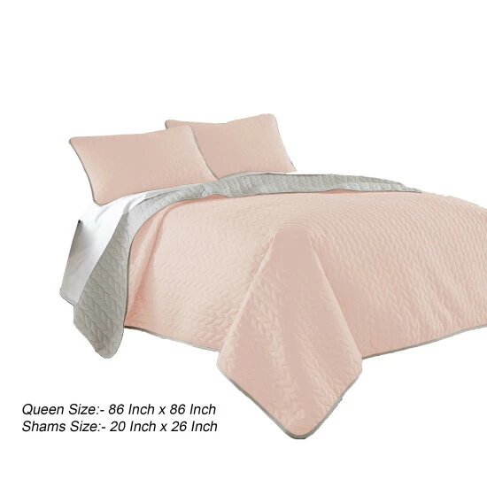 Best deal 😀 Benzara Eva 3 Piece Queen Microfiber Reversible Coverlet Set, Quilted, Gray, Pink 😉 7 Best deal 😀 Benzara Eva 3 Piece Queen Microfiber Reversible Coverlet Set, Quilted, Gray, Pink 😉 - Image 5