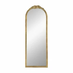 Promo ❤️ Benzara 56 Inch Tall Arched Floor Mirror, Antique Floral Design, Gold 🎁