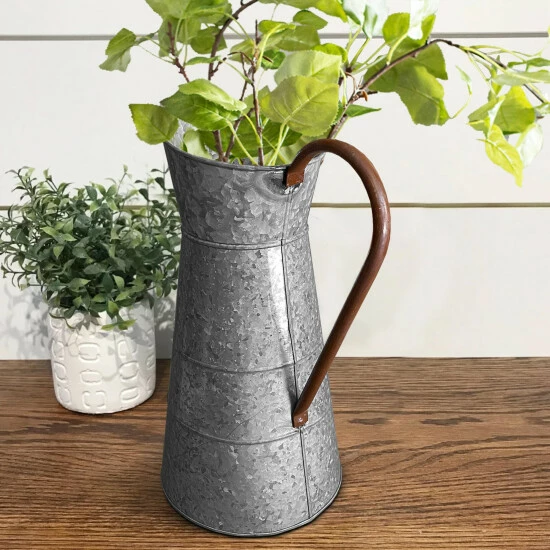 Wholesale ๐ Benzara Farmhouse Style Galvanized Metal Jug With Handle, Gray ๐ 3 Wholesale ๐ Benzara Farmhouse Style Galvanized Metal Jug With Handle, Gray ๐