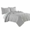 Outlet 😀 Benzara Ada 3 Piece Microfiber Full Size Quilt Set, Mandala Embroidery, Light Gray ✨