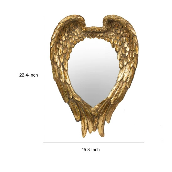 Discount ✔️ Benzara 16 Inch Vintage Wall Mirror, Antique Gold Resin Frame, Heart Shaped Wings ✔️ 7 Discount ✔️ Benzara 16 Inch Vintage Wall Mirror, Antique Gold Resin Frame, Heart Shaped Wings ✔️ - Image 5