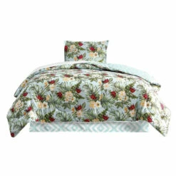 Outlet 🎉 Benzara Elia 6 Piece Polyester Twin Comforter Set, Tropical Design, Green, White 💯 -Benzara Sales Store unnamed file 3265