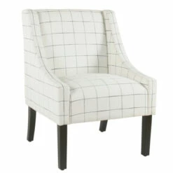 Hot Sale 🔔 Benzara Fabric Upholstered Wooden Accent Chair With Windowpane Pattern, Black And White 🔥