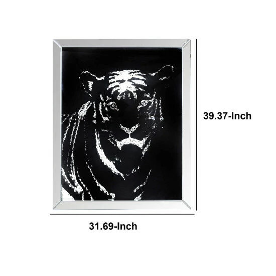 Promo ❤️ Benzara Rectangular Mirror Framed Tiger Wall Decor With Crystal Inlays, Black & Silver 🤩 4 Promo ❤️ Benzara Rectangular Mirror Framed Tiger Wall Decor With Crystal Inlays, Black & Silver 🤩 - Image 2