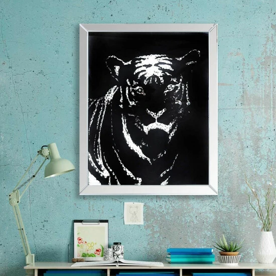 Promo ❤️ Benzara Rectangular Mirror Framed Tiger Wall Decor With Crystal Inlays, Black & Silver 🤩 5 Promo ❤️ Benzara Rectangular Mirror Framed Tiger Wall Decor With Crystal Inlays, Black & Silver 🤩 - Image 3