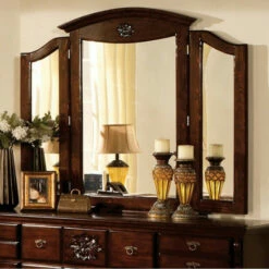 Best Sale 😍 Benzara Tuscan II Traditional Style Tri-Fold Mirror , Dark Pine - Clear ✔️