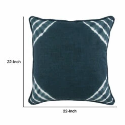 Best deal 🧨 Benzara 22 Inch Square Cotton Accent Throw Pillow, Hand Dyed, Peacock Blue, White - Blue ⭐ -Benzara Sales Store unnamed file 3314