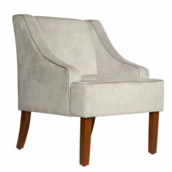 Best Pirce 🔔 Benzara Velvet Fabric Upholstered Wooden Accent Chair With Swooping Armrests, Gray And Brown 🌟