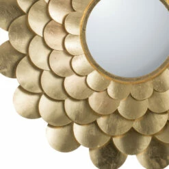 Outlet 🛒 Benzara 32 Inch Round Wall Mount Mirror, Blooming Flower Decor, Gold Finished Iron 🌟 -Benzara Sales Store unnamed file 3360