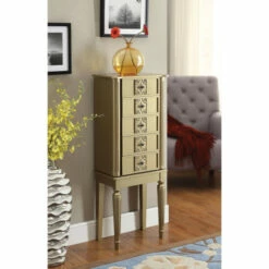 Promo 🥰 Benzara Wood Jewelry Armoire With 5 Drawers In Gold 🎉