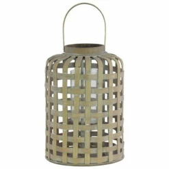 Best deal 🔥 Benzara Wood Round Lantern With Lattice Design Body And Handle, Tan Brown 🥰